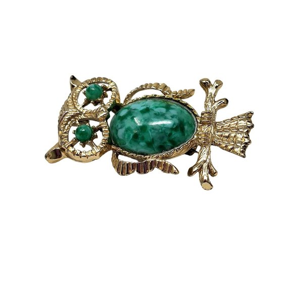 Lovely OWL Brooch Gerry's Vintage Pin Gold Plated Blue Faux Stones Jewelry 7711 - Picture 4 of 12
